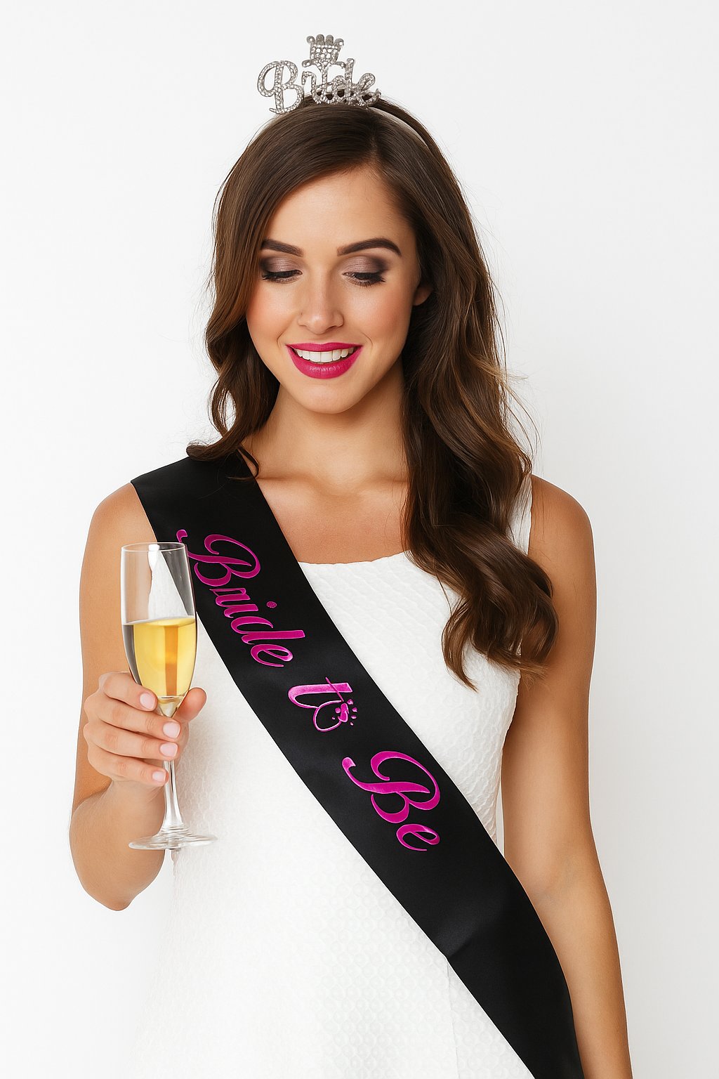 Bride To Be Bekarlığa Veda Kuşak Siyah Saten üstüne Fuşya pembe renkli parti kuşağı