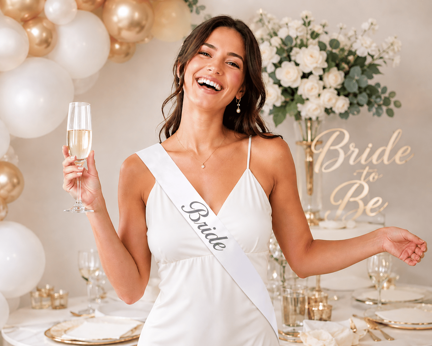Bride yazılı Kuşak Beyaz üstü gümüş yaldızlı