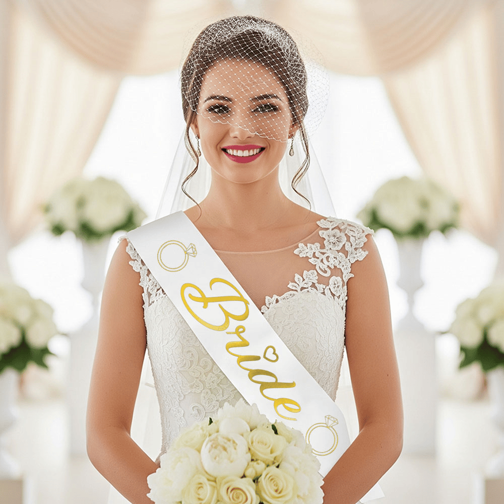 Bride yazılı parlak lüks kağıda Gold altın renkli varak parlak baskılı  bekarlığa veda kuşağı