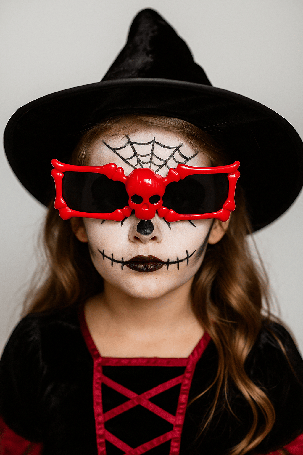 Cadılar Bayramı Halloween İskelet Kemik ve Kuru Kafa Temalı Kırmızı Parti Gözlüğü Korku Gözlüğü