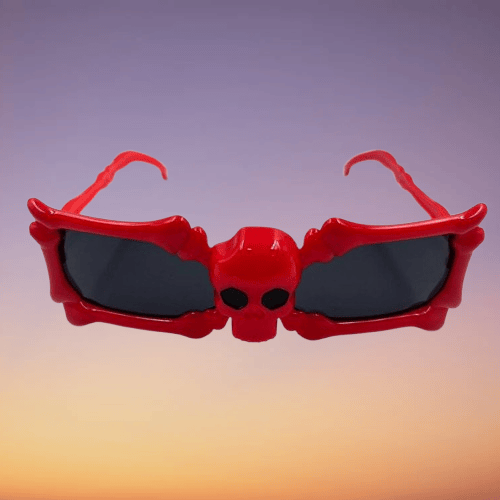 Cadılar Bayramı Halloween İskelet Kemik ve Kuru Kafa Temalı Kırmızı Parti Gözlüğü Korku Gözlüğü