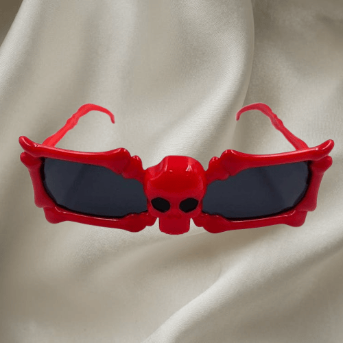 Cadılar Bayramı Halloween İskelet Kemik ve Kuru Kafa Temalı Kırmızı Parti Gözlüğü Korku Gözlüğü