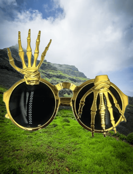 Cadılar Bayramı Halloween İskelet Temalı Parmaklı Gold Parti Gözlüğü Korku Gözlüğü