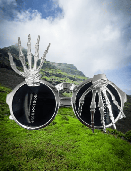 Cadılar Bayramı Halloween İskelet Temalı Parmaklı Gümüş Parti Gözlüğü Korku Gözlüğü