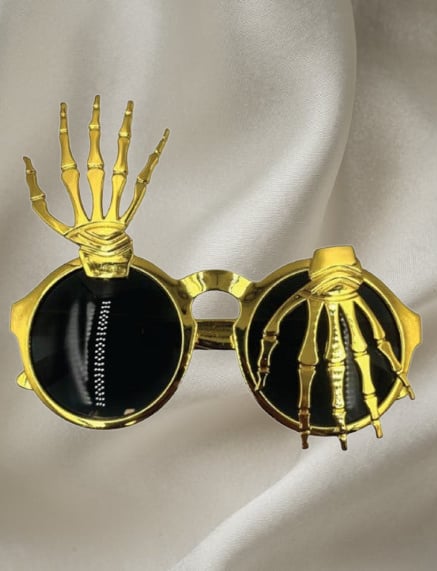 Cadılar Bayramı Halloween İskelet Temalı Parmaklı Gold Parti Gözlüğü Korku Gözlüğü