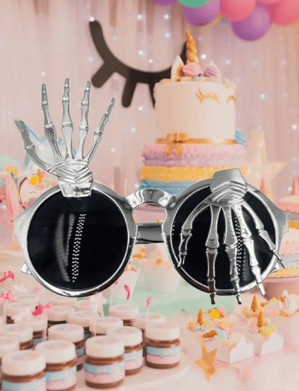 Cadılar Bayramı Halloween İskelet Temalı Parmaklı Gümüş Parti Gözlüğü Korku Gözlüğü