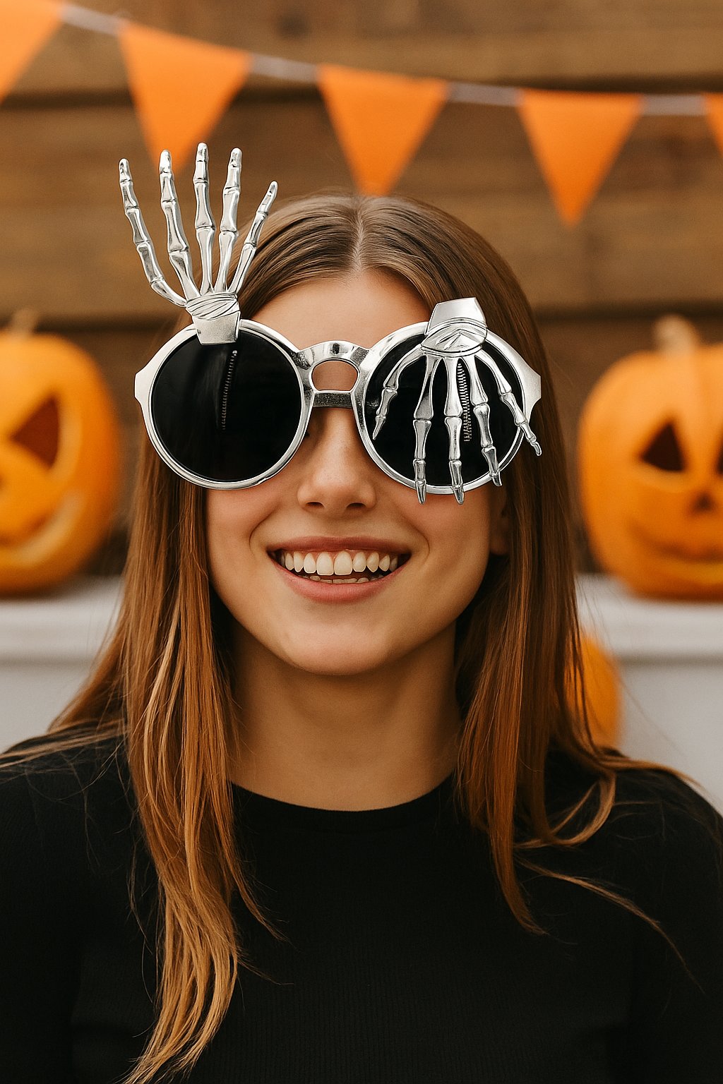 Cadılar Bayramı Halloween İskelet Temalı Parmaklı Gümüş Parti Gözlüğü Korku Gözlüğü