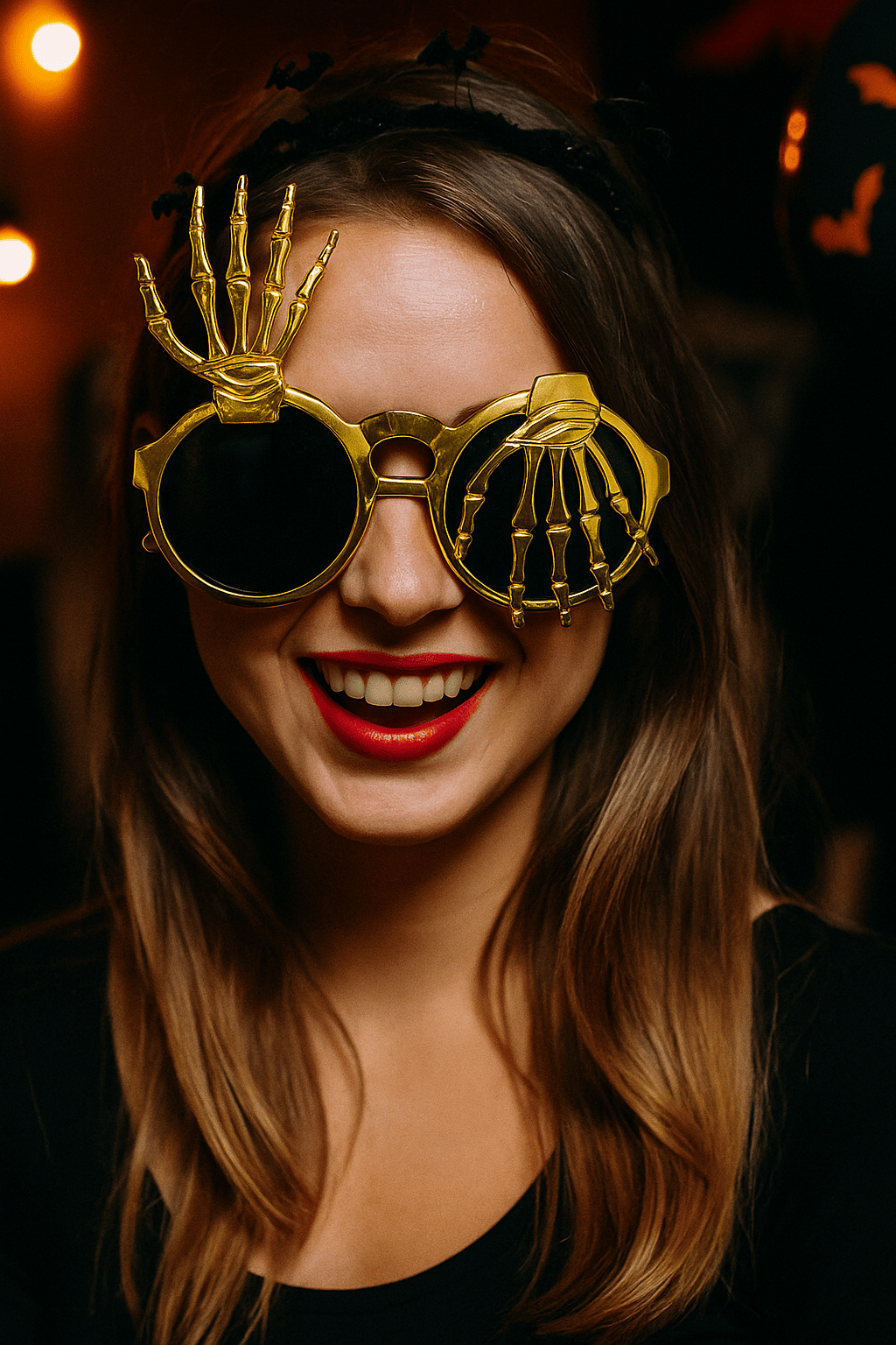 Cadılar Bayramı Halloween İskelet Temalı Parmaklı Gold Parti Gözlüğü Korku Gözlüğü