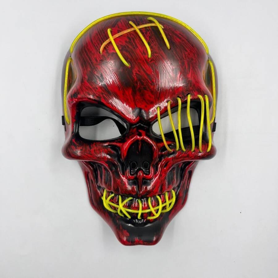 Cadılar Bayramı Halloween Maskesi Pilli Neon Yeşil Işıklı Kurukafa İskelet Korku Maskesi