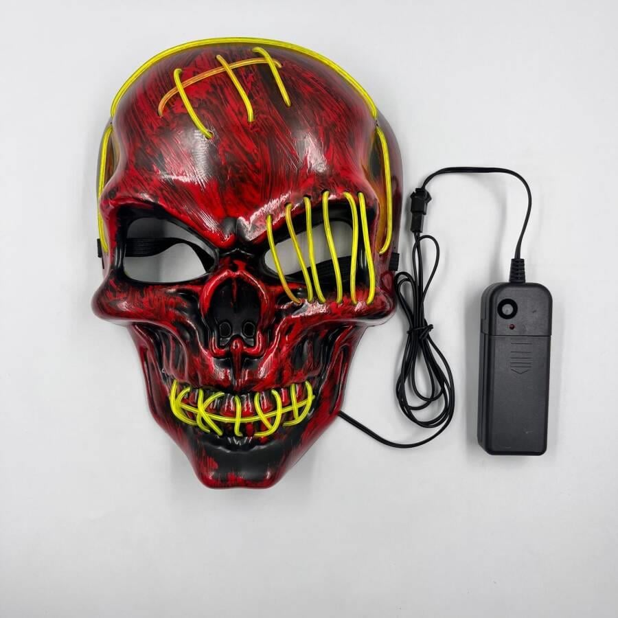 Cadılar Bayramı Halloween Maskesi Pilli Neon Yeşil Işıklı Kurukafa İskelet Korku Maskesi