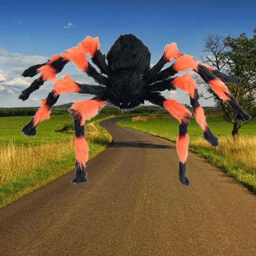 Cadılar Bayramı Halloween Örümcek Figür 50 Cm Siyah-Turuncu Tüylü Korku dekoru Hareketli Edebilen Kıvrılabilen Bacaklar