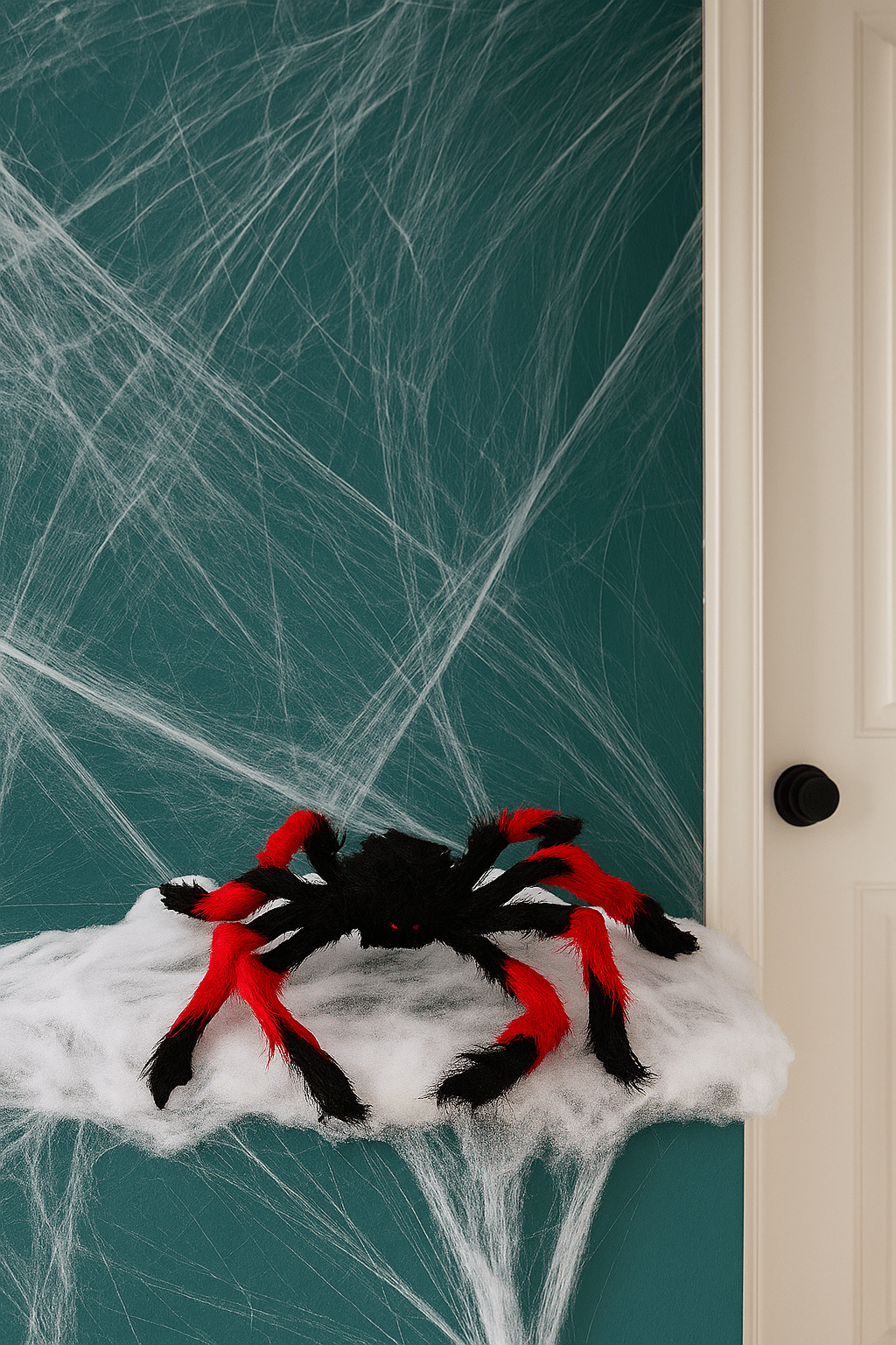 Cadılar Bayramı Halloween Örümcek Figür 50 Cm Siyah-Kırmızı Tüylü Korku dekoru
