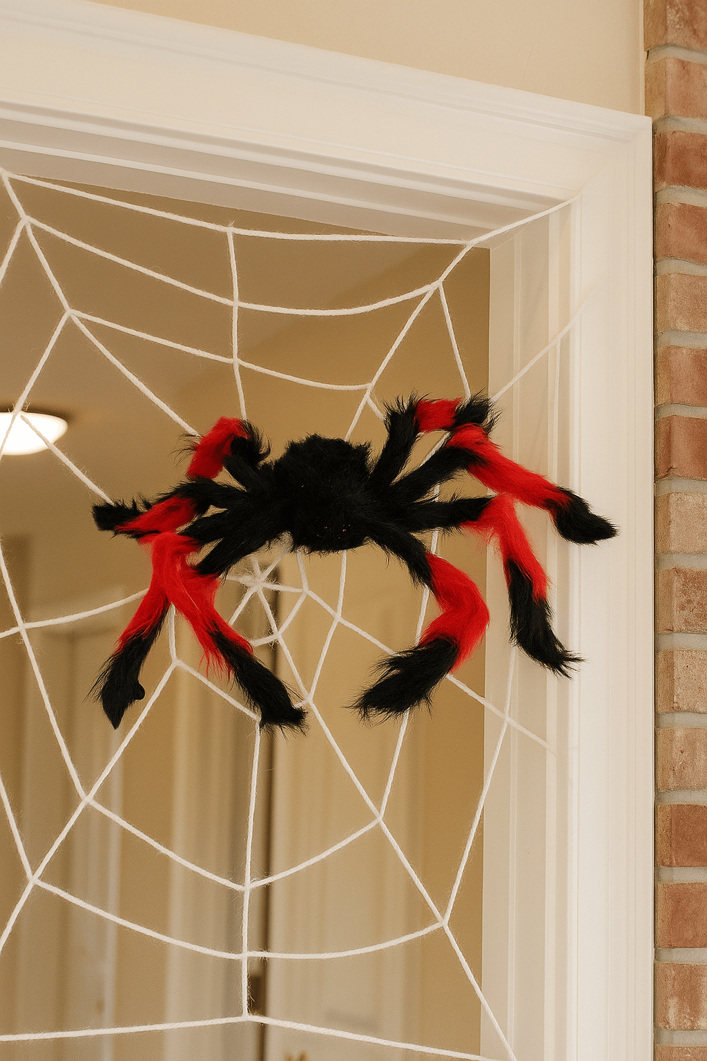 Cadılar Bayramı Halloween Örümcek Figür 50 Cm Siyah-Kırmızı Tüylü Korku dekoru