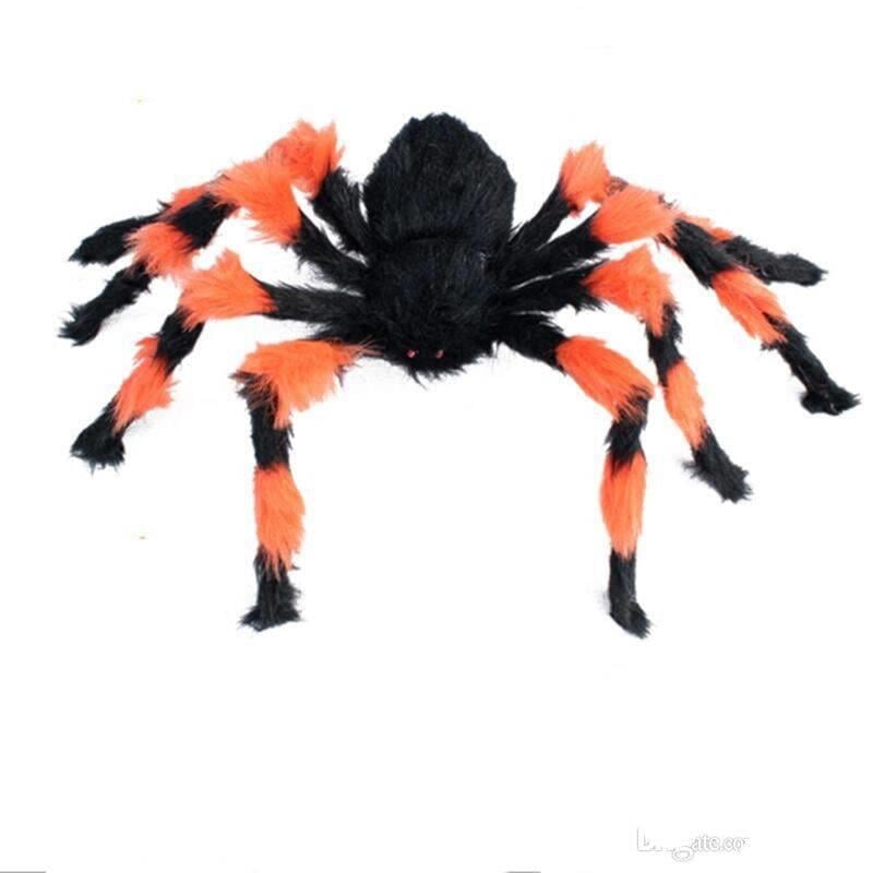 Cadılar Bayramı Halloween Örümcek Figür 50 Cm Siyah-Turuncu Tüylü Korku dekoru Hareketli Edebilen Kıvrılabilen Bacaklar