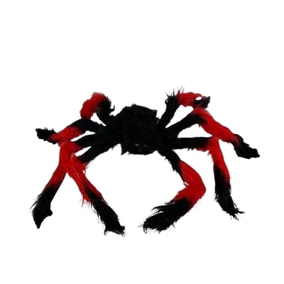 Cadılar Bayramı Halloween Örümcek Figür 50 Cm Siyah-Kırmızı Tüylü Korku dekoru