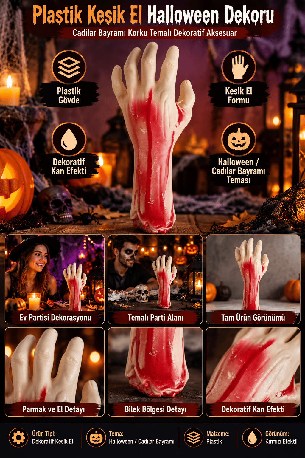 Cadılar Bayramı Halloween Plastik Kesik EL
