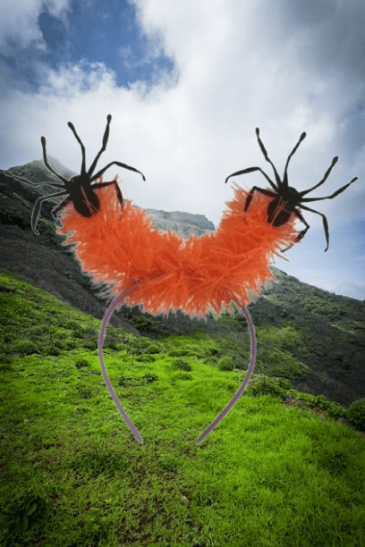 Cadılar Bayramı Halloween  Turuncu Simli Mor Taçlı Örümcek Figürlü Cadılar Bayramı Aksesuarı