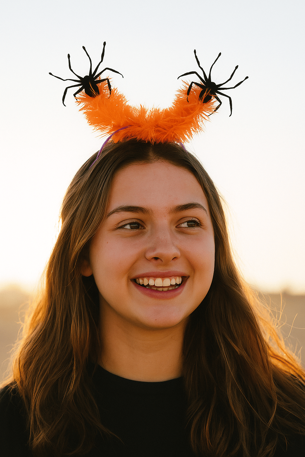 Cadılar Bayramı Halloween  Turuncu Simli Mor Taçlı Örümcek Figürlü Cadılar Bayramı Aksesuarı