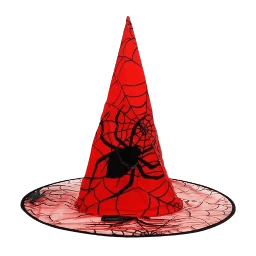 Cadılar Bayramı-Hallowen Cadı Şapkası Kırmızı Dev Örümcek Desenli Lüks 38x38cm