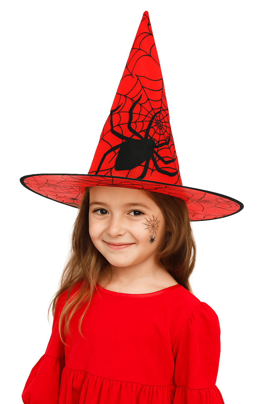 Cadılar Bayramı-Hallowen Cadı Şapkası Kırmızı Dev Örümcek Desenli Lüks 38x38cm