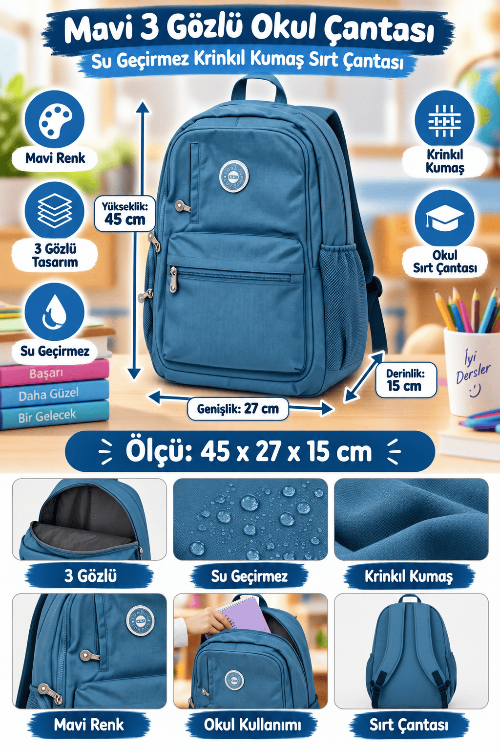 ÇÇS London 51659 kırınkıl kum 3 göz su geçir.MAVİ