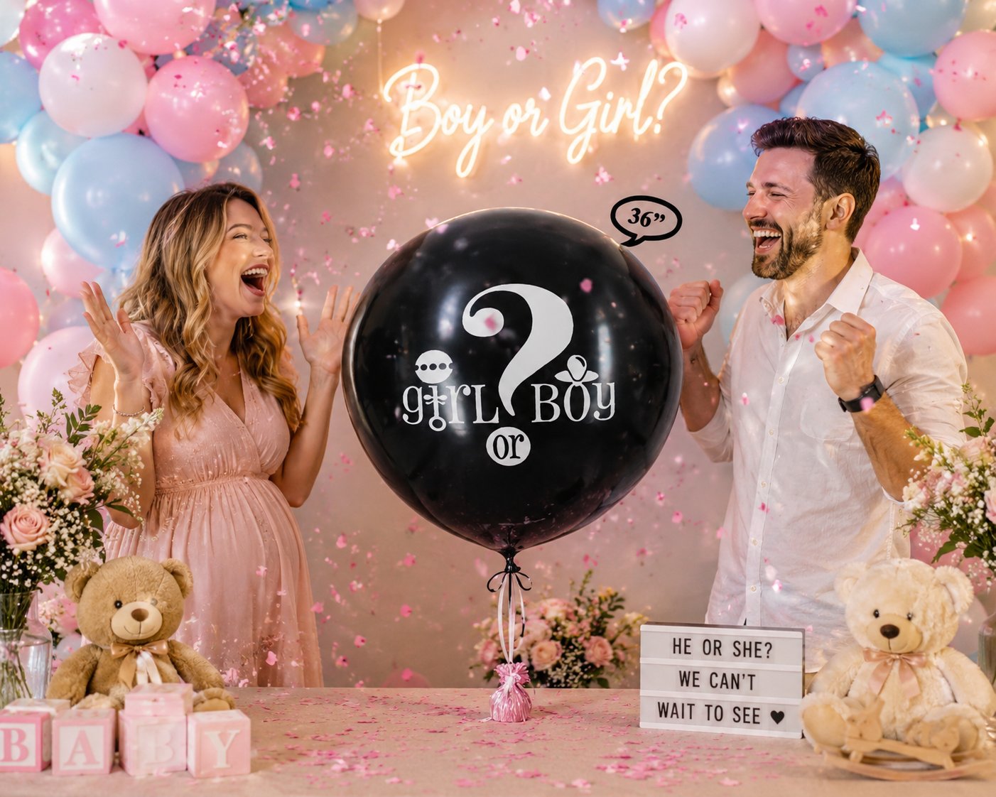 Cinsiyet Belirleme Balonu Konfetili PEMBE 36inç