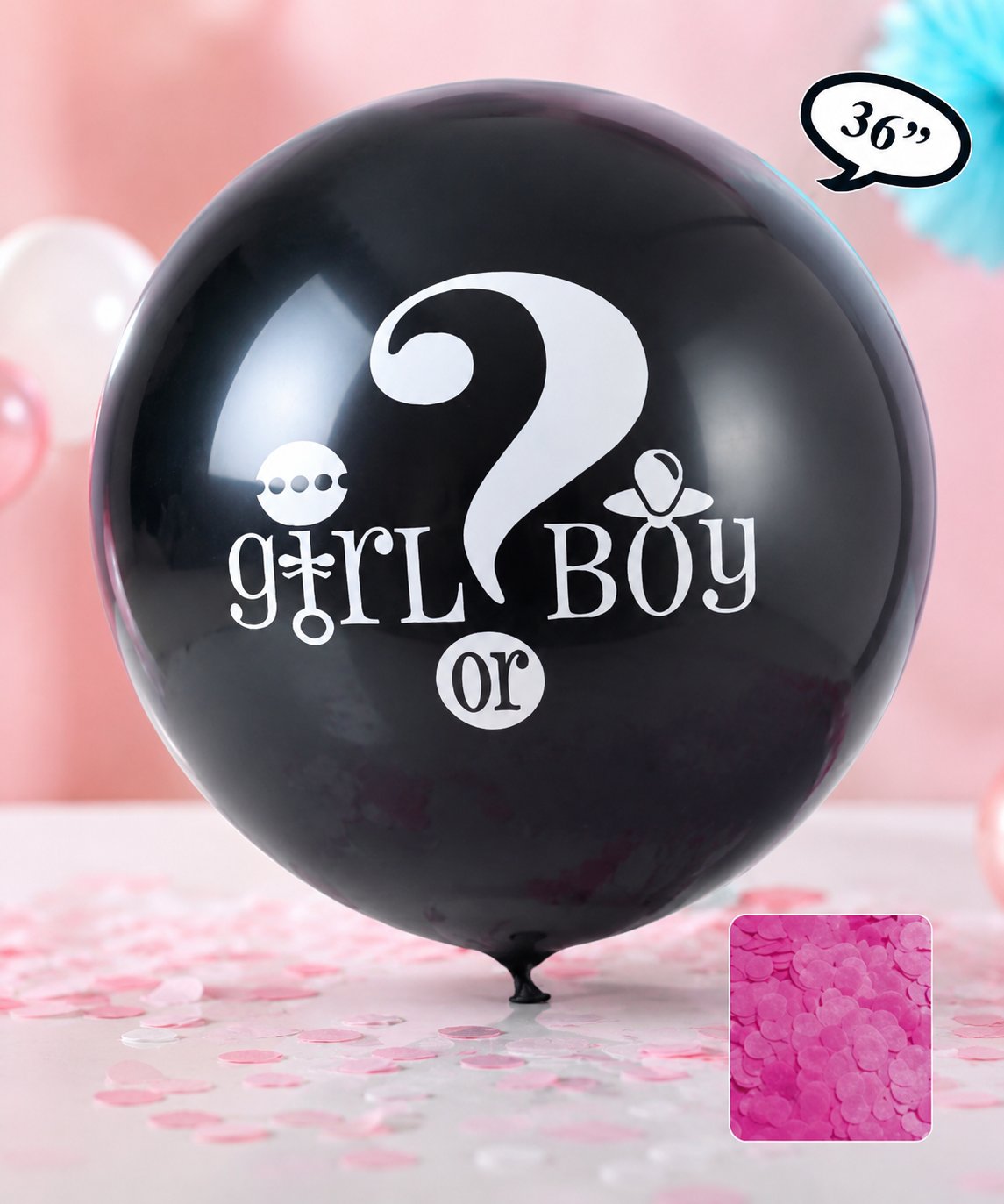 Cinsiyet Belirleme Balonu Konfetili PEMBE 36inç