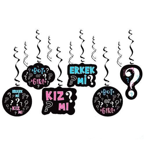 Cinsiyet Belirleme Sarkıt Süs 6 lı siyah zemin boy and girl