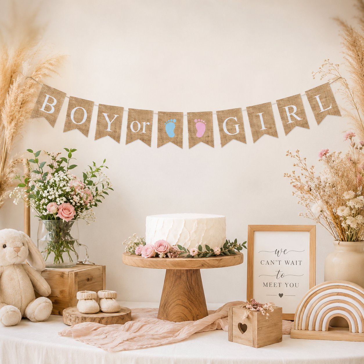 Cinsiyet Partisi Banner Jüt Görünümlü Boy Girl 10 Bayraklı 150cm 