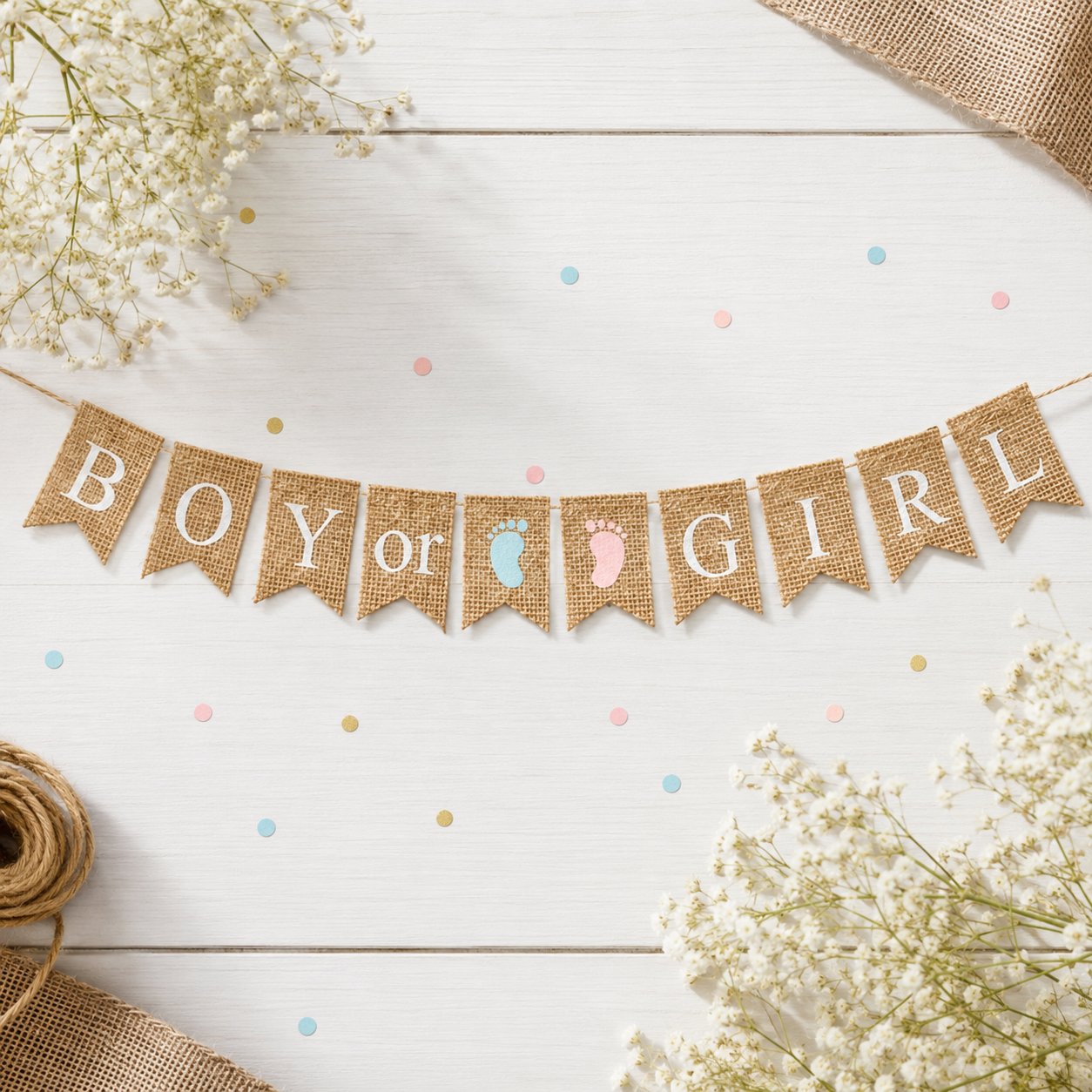 Cinsiyet Partisi Banner Jüt Görünümlü Boy Girl 10 Bayraklı 150cm 