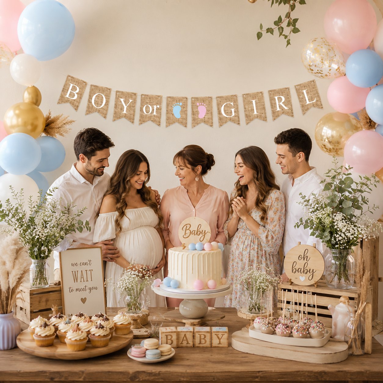 Cinsiyet Partisi Banner Jüt Görünümlü Boy Girl 10 Bayraklı 150cm 