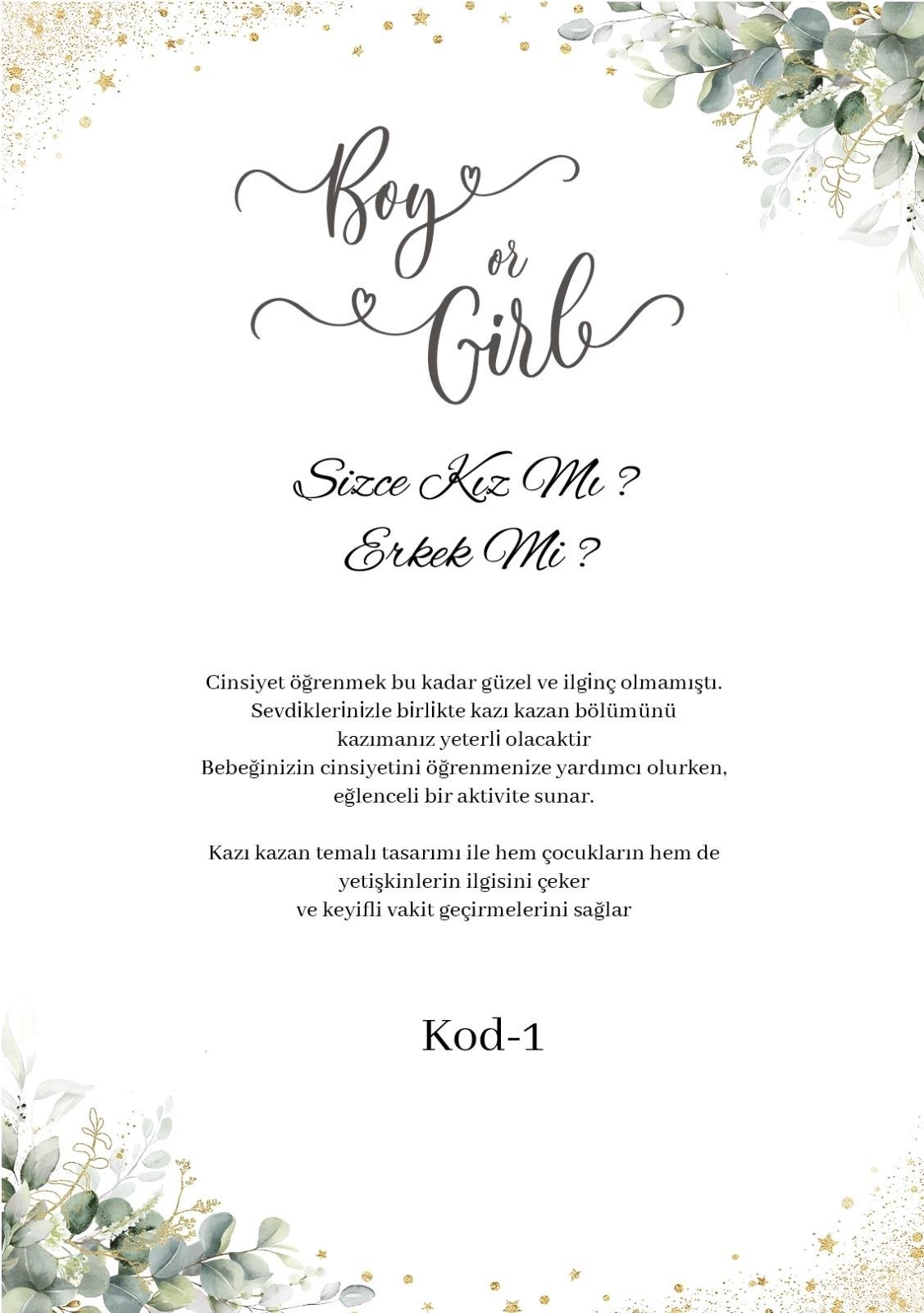 Cinsiyet Partisi Kazı Kazan Kartı 01 Pembe Kız Bebek Bekleyenler İçin Kazıma Kartonu