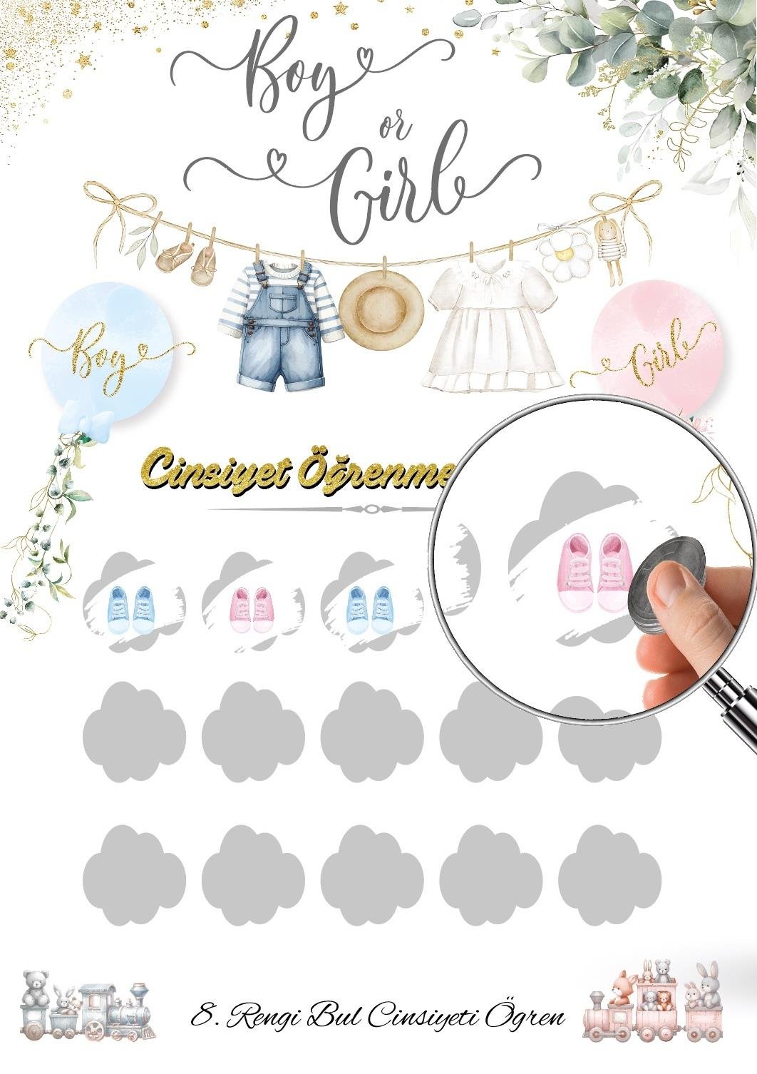 Cinsiyet Partisi Kazı Kazan Kartı 01 Pembe Kız Bebek Bekleyenler İçin Kazıma Kartonu