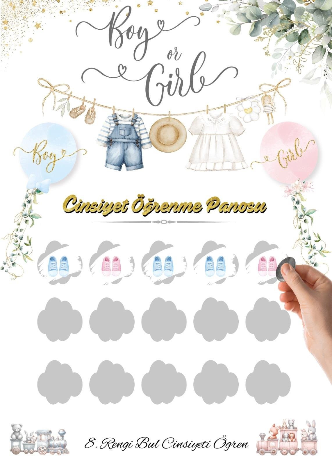 Cinsiyet Partisi Kazı Kazan Kartı 01 Pembe Kız Bebek Bekleyenler İçin Kazıma Kartonu