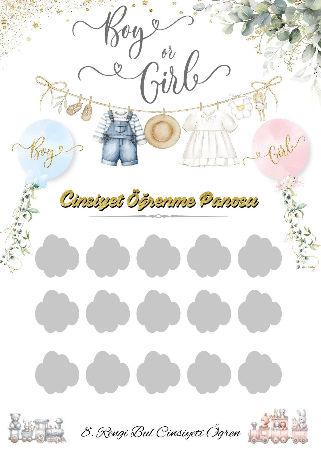 Cinsiyet Partisi Kazı Kazan Kartı 02 Mavi Erkek Bebek Bekleyenler İçin Kazıma Kartonu