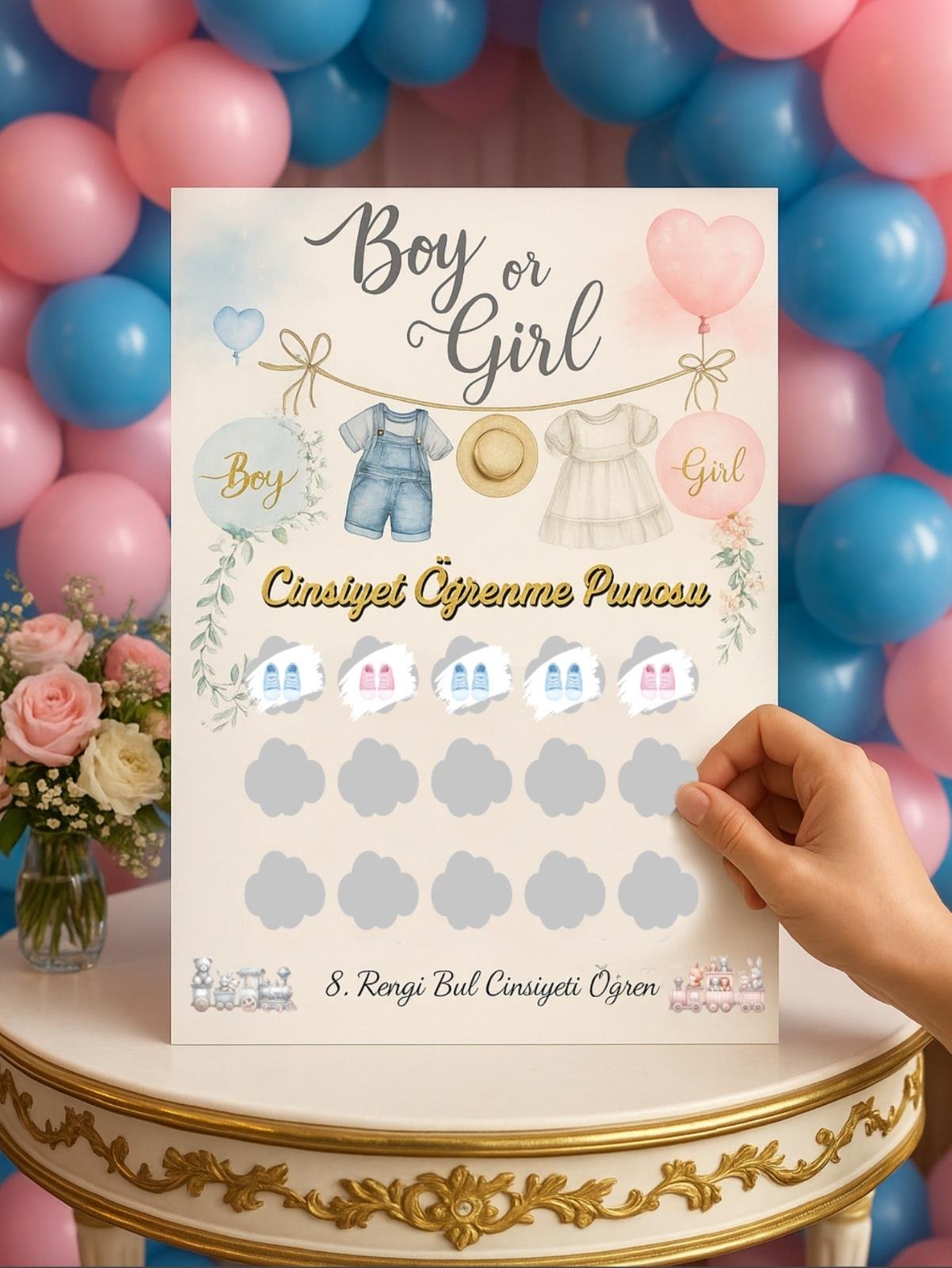 Cinsiyet Partisi Kazı Kazan Kartı 02 Mavi Erkek Bebek Bekleyenler İçin Kazıma Kartonu