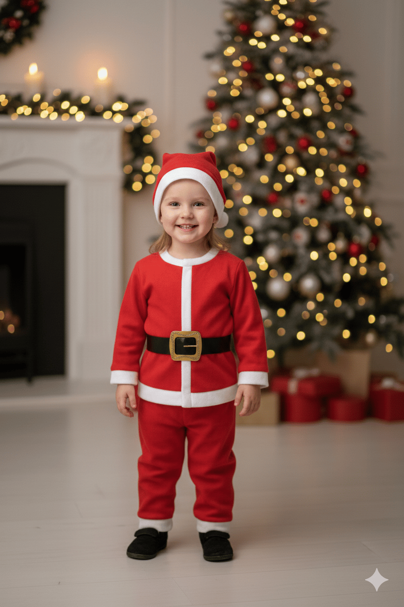 Çocuk Noel Baba Kostüm 2-3 yaş şapkalı kemerli