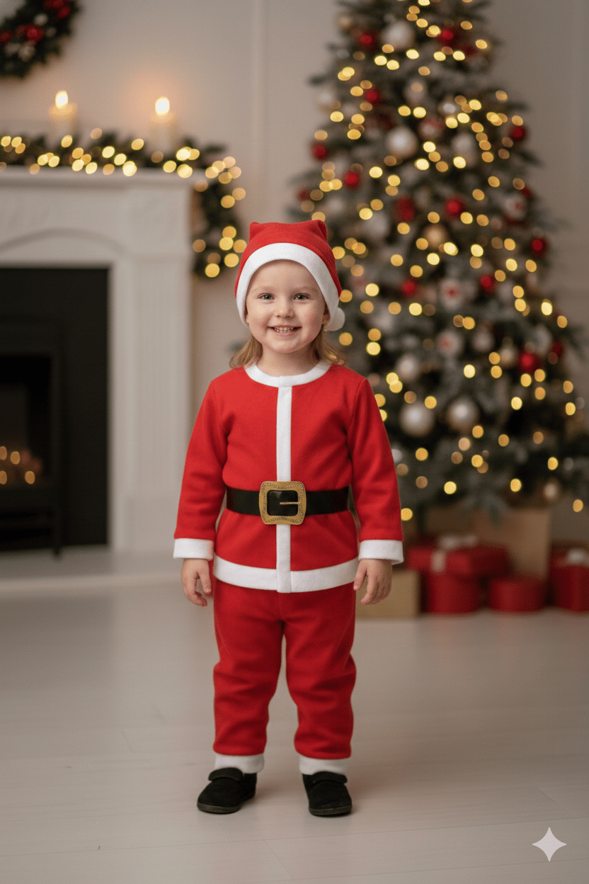 Çocuk Noel Baba Kostüm 3-4 yaş şapkalı kemerli