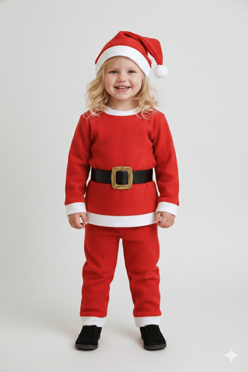 Çocuk Noel Baba Kostüm 3-4 yaş şapkalı kemerli
