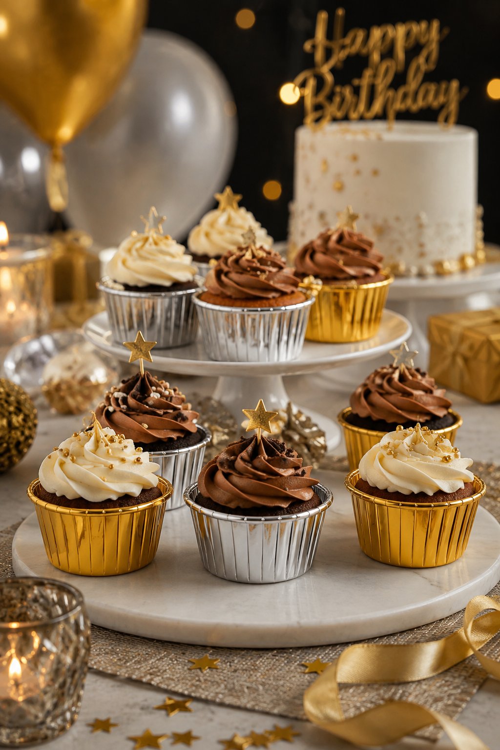 Cupcake Kapsülü 24'lü 12 Gold-12 Gümüş Varaklı asetat kutulu