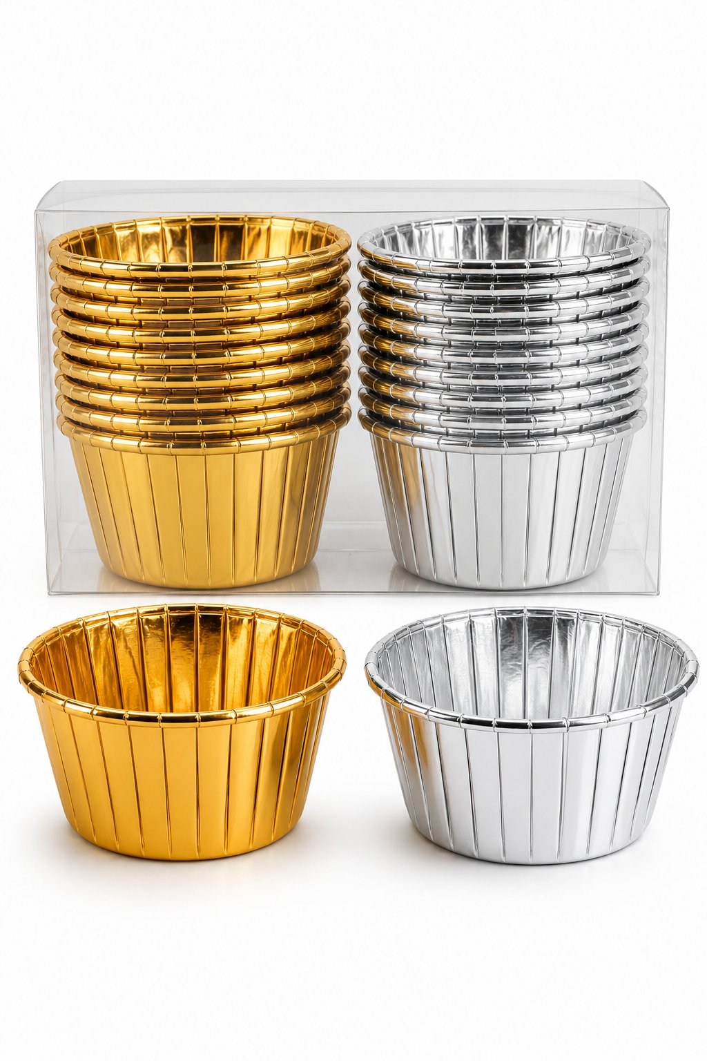 Cupcake Kapsülü 24'lü 12 Gold-12 Gümüş Varaklı asetat kutulu