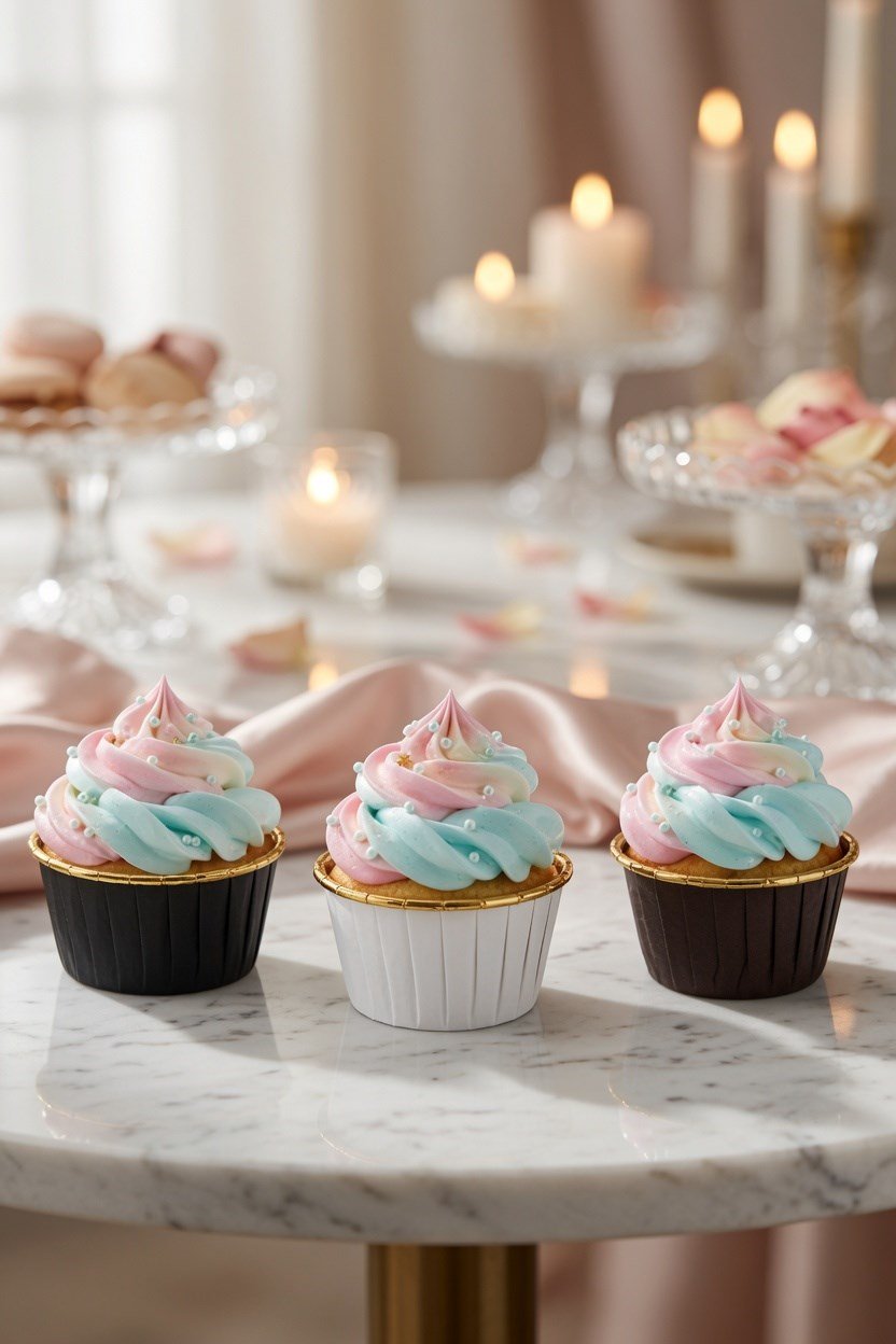 Cupcake Kapsülü 24'lü 8 Siya-8 Beya-8 Kahve Varaklı asetat kutulu