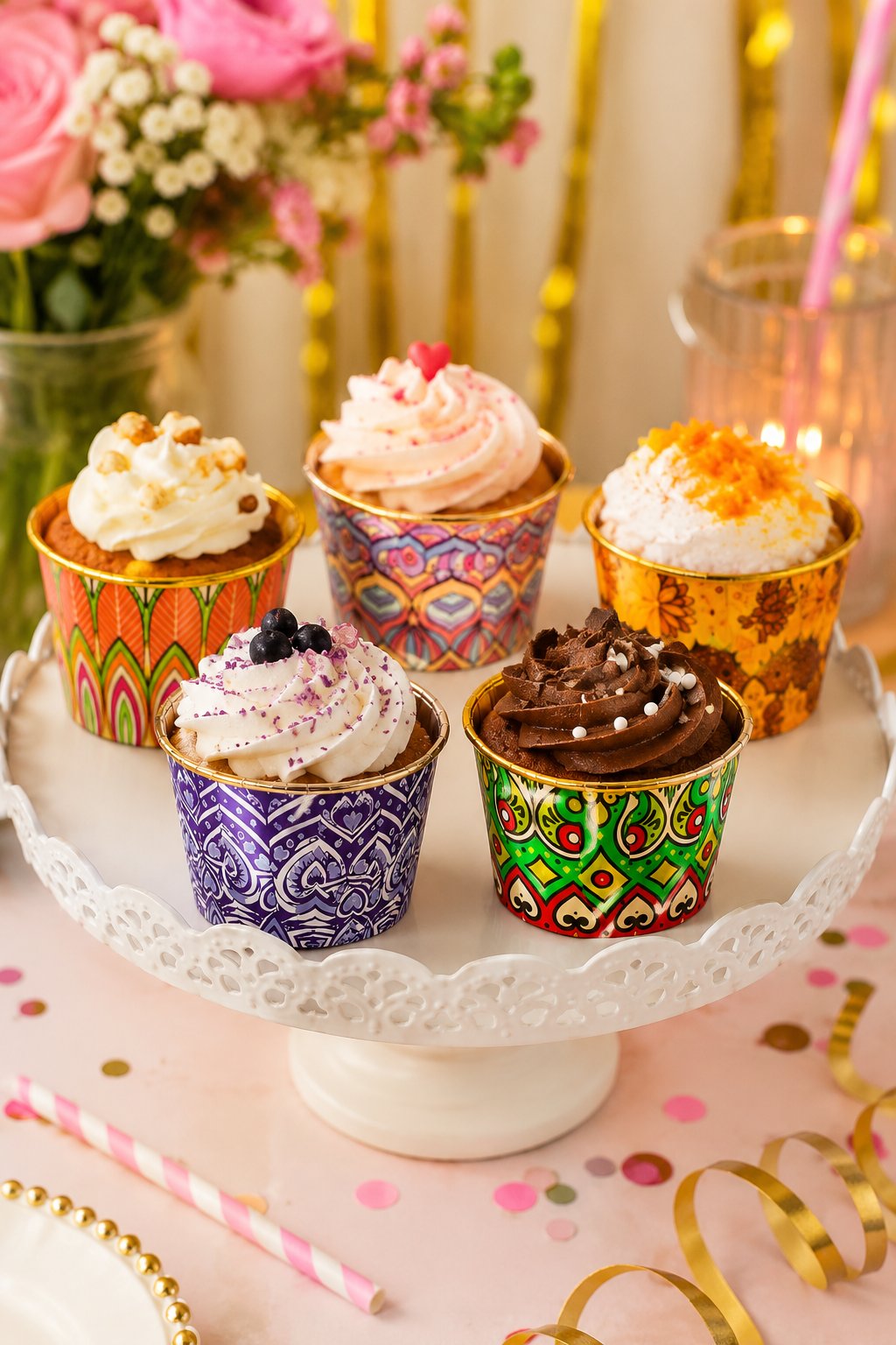 Cupcake Kapsülü 24'lü Mandala Densenli Gold Varaklı asetat kutulu