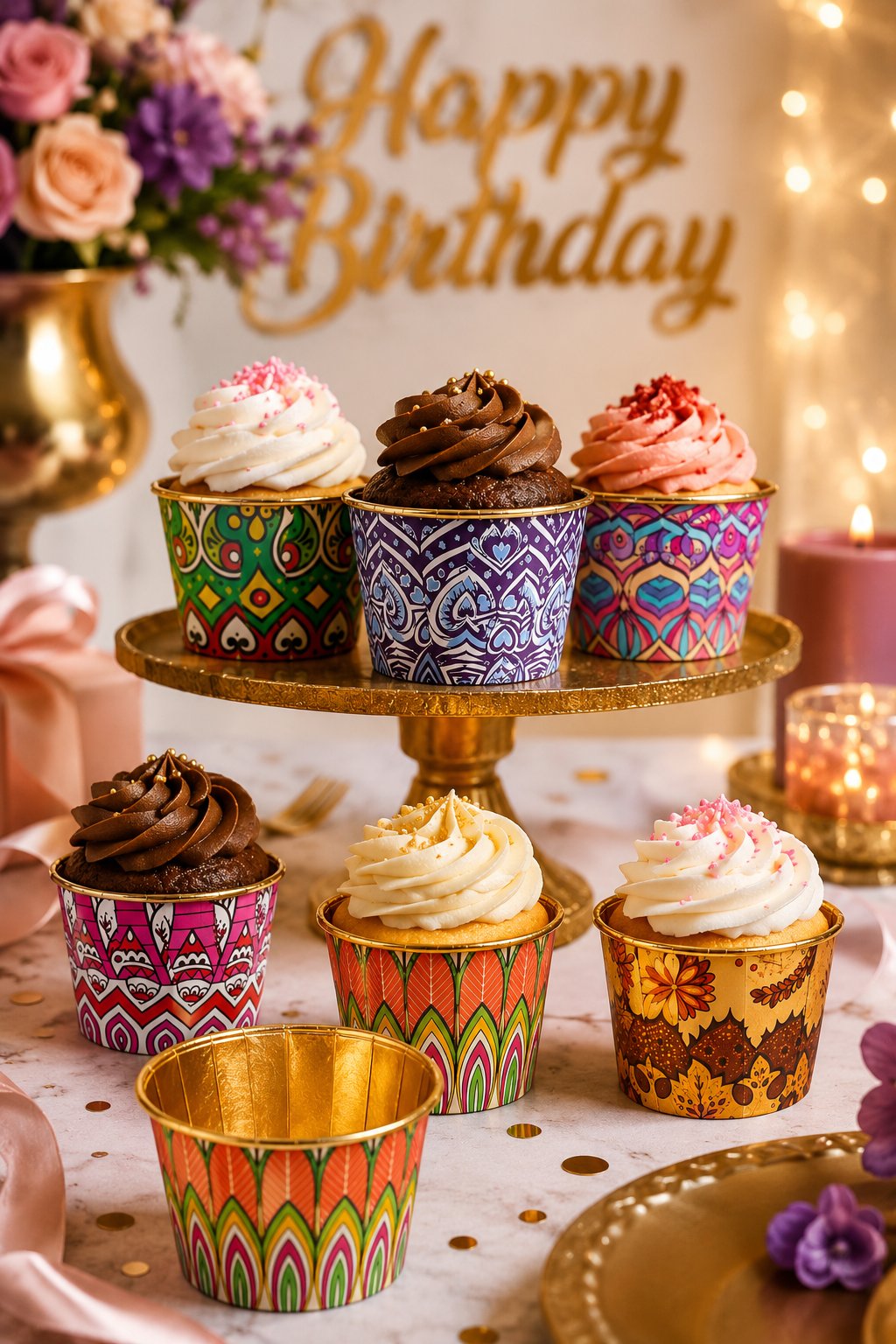 Cupcake Kapsülü 24'lü Mandala Densenli Gold Varaklı asetat kutulu