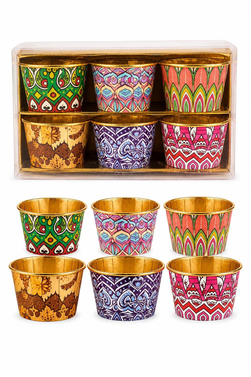 Cupcake Kapsülü 24'lü Mandala Densenli Gold Varaklı asetat kutulu