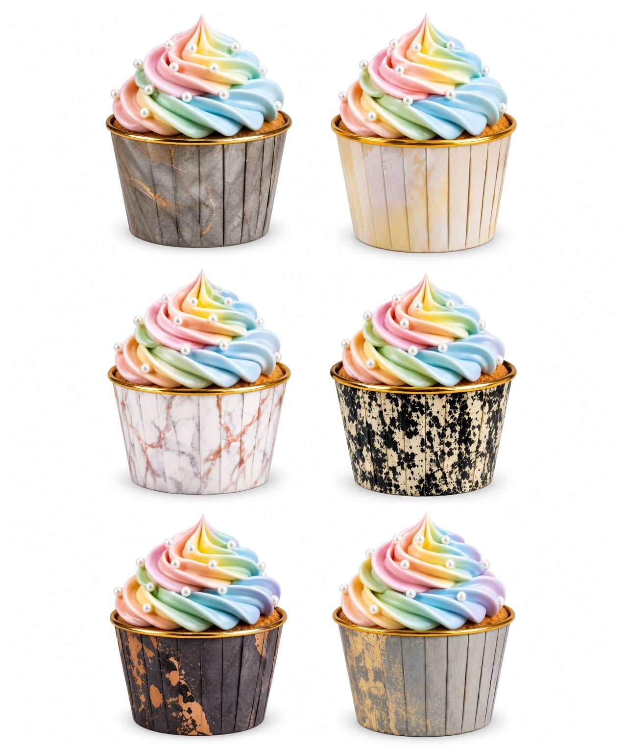 Cupcake Kapsülü 24'lü Mermer Densenli Gold Varaklı asetat kutulu