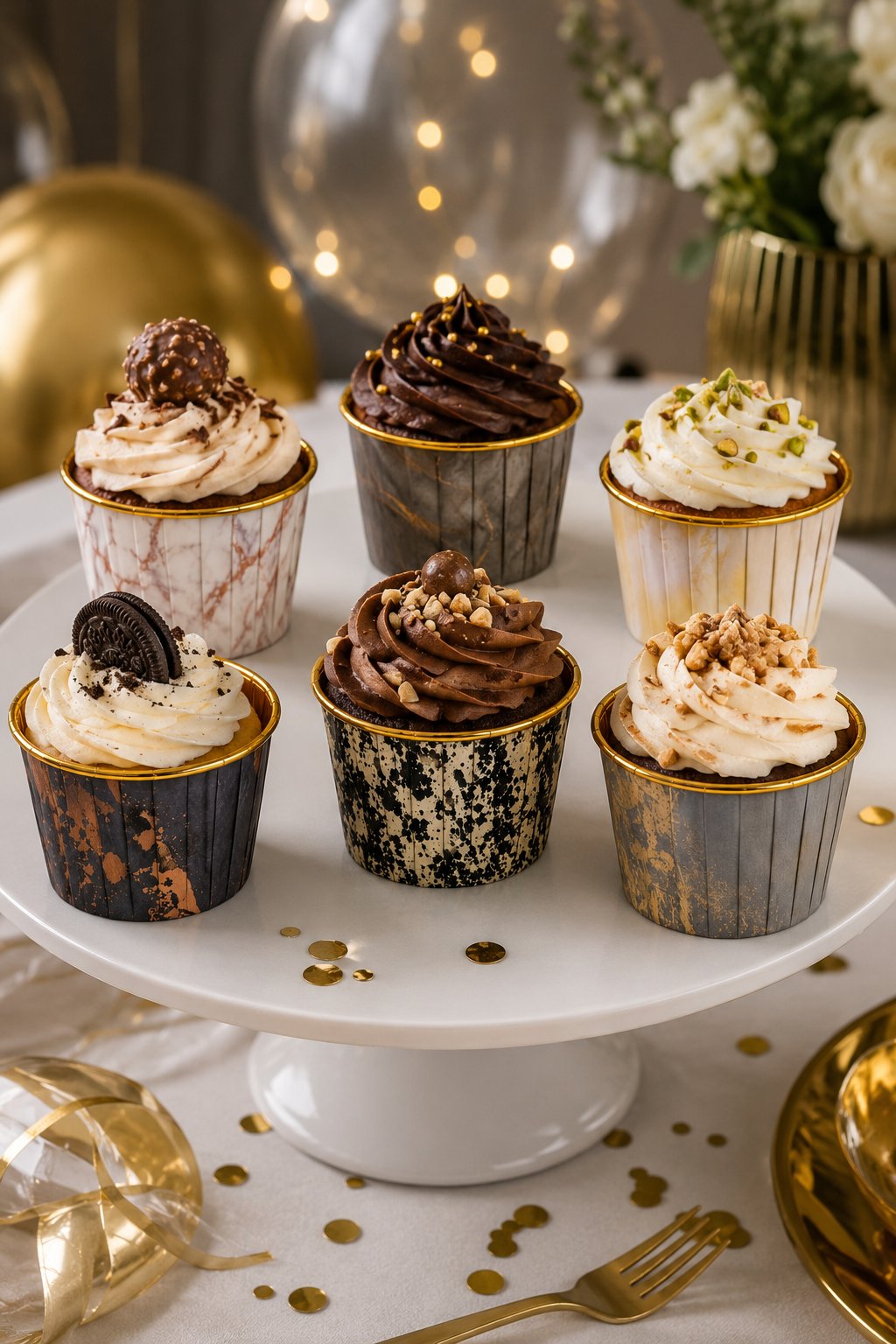 Cupcake Kapsülü 24'lü Mermer Densenli Gold Varaklı asetat kutulu