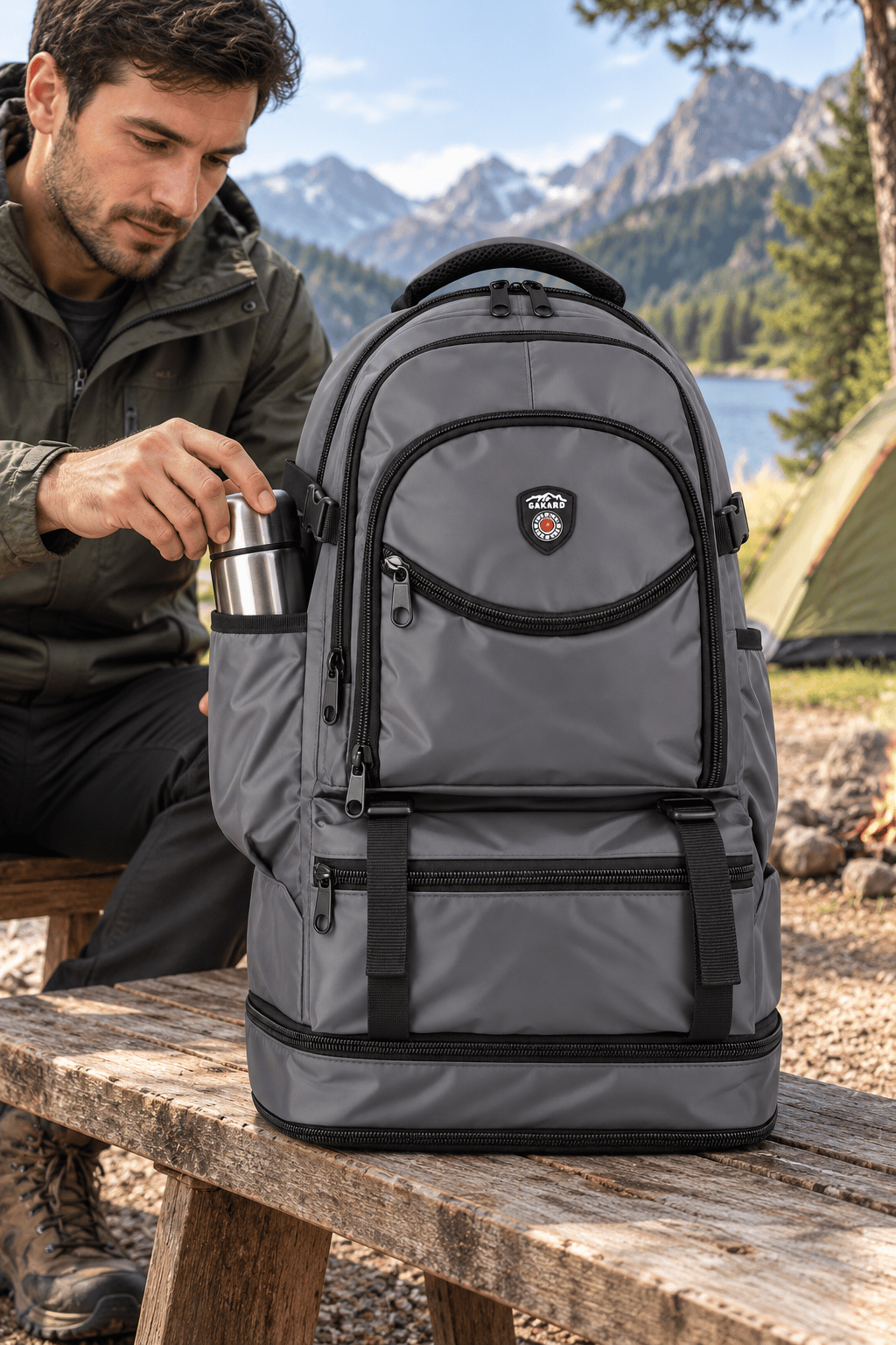 Dağcı Çantası Gri Outdoor Trekking Doğa Yürüyüşü Sırt Çantası Kamp 52x35x19 cm