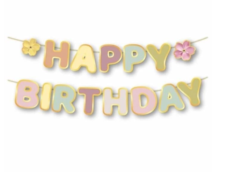 Dekoratif Asmalı Banner Happy Birthday makaron renklerde lüks karton yazı
