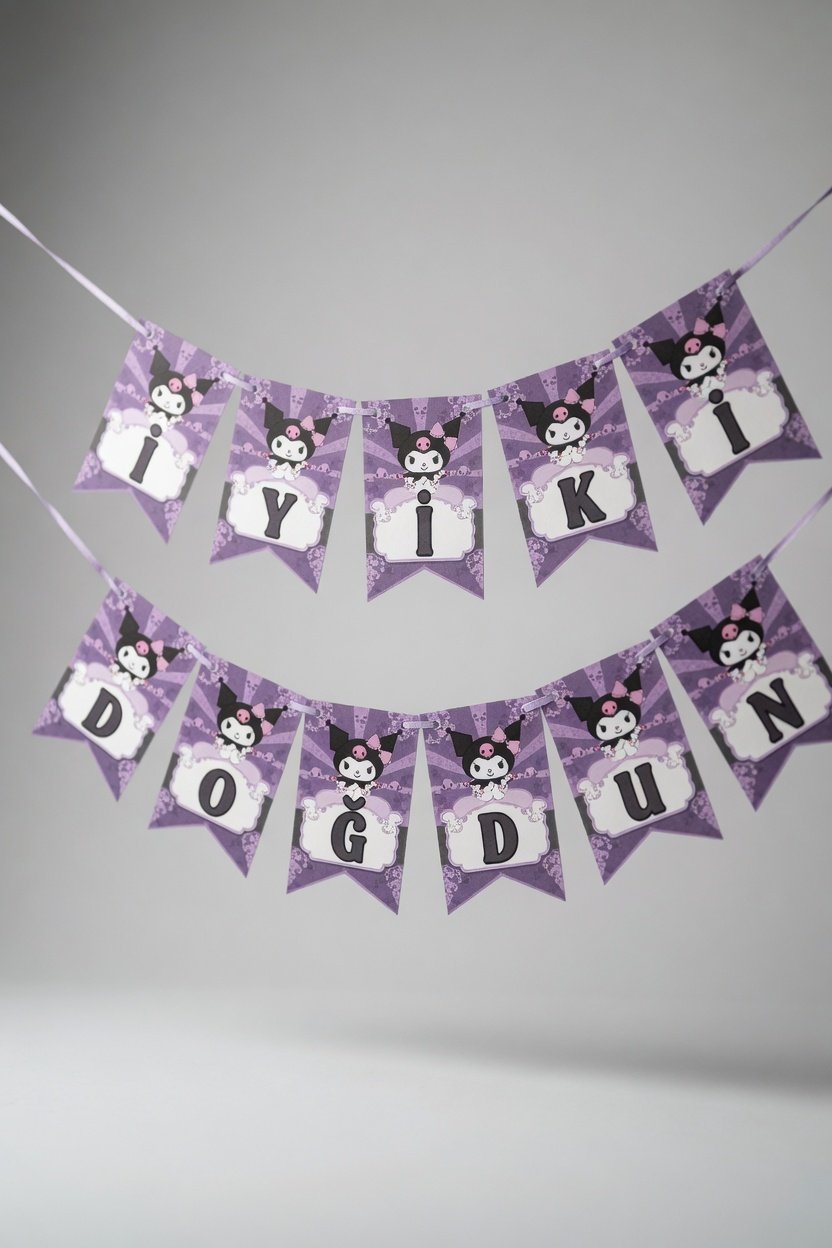 Dekoratif Asmalı Banner Kuromi İyiki Doğdun yazısı
